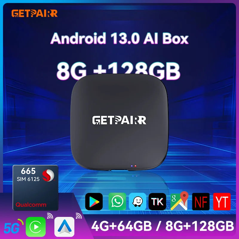 GetPairr P1 Android 13 AI Box 8GB 128GB Wireless CarPlay Android Auto Aadpter Youtube Video Box for Car with Wired Carplay