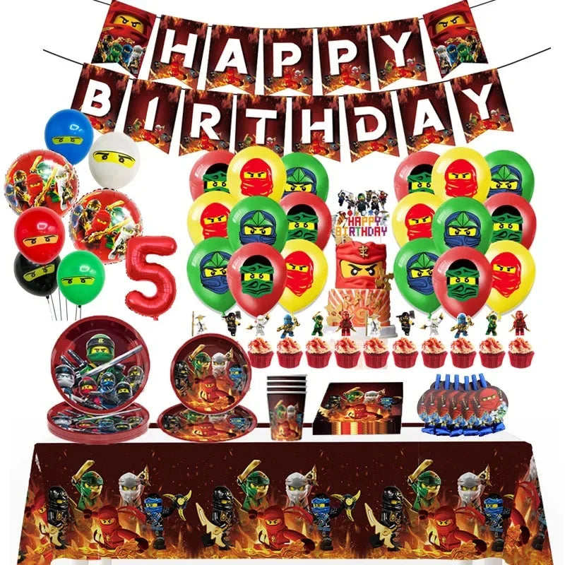 Ninja Birthday Party Decoration Tableware Set Tablecloth Plate Balloon  Cups Napkins Backdrop Banner Cake Toppers Party Supplies