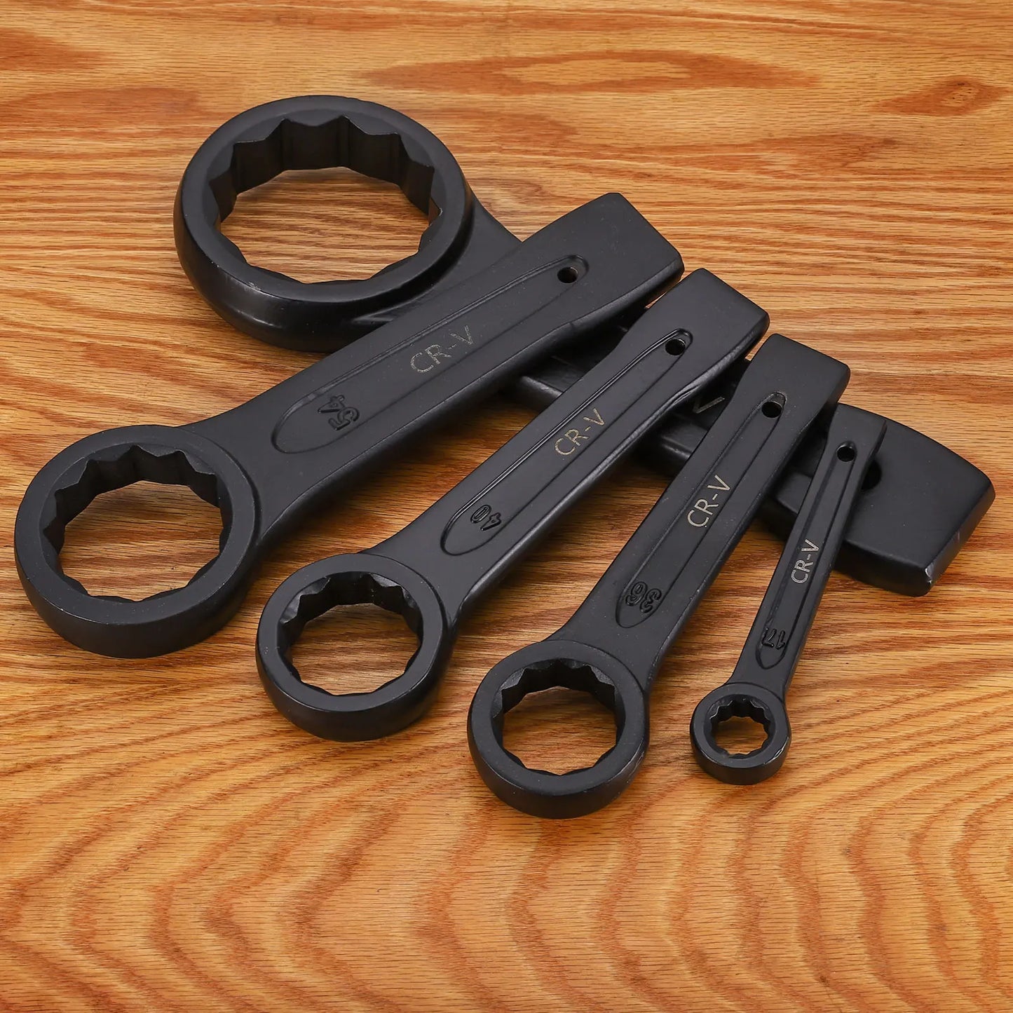 Uxcell Box End Striking Ring Wrench 17mm-48mm Metric CR-V Steel 12-Point Flat Strike Wrench Baking Paint Single Head Spanner