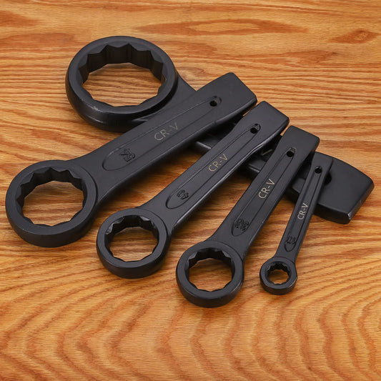 Uxcell Box End Striking Ring Wrench 17mm-48mm Metric CR-V Steel 12-Point Flat Strike Wrench Baking Paint Single Head Spanner