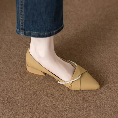 2026New spring and summer large-size elegant white high-heeled shoes for women, with thin heels and pointed toes, slip-on casual