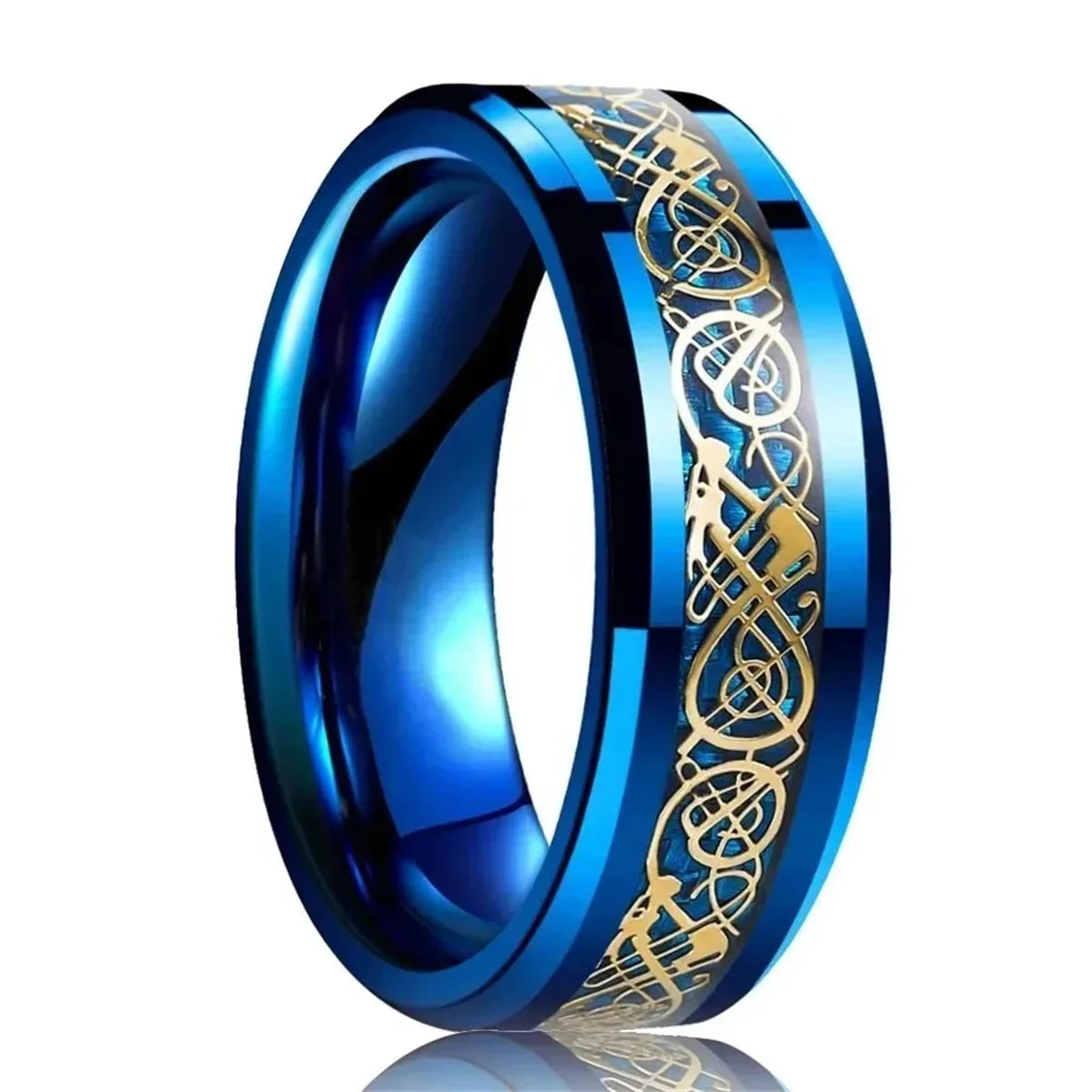 30 Colors Fashion 8MM Men Stainless Steel Celtic Dragon Rings Inlay Carbon Fiber Rings For Men Women Wedding Party Jewelry Gifts