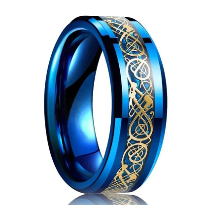 30 Colors Fashion 8MM Men Stainless Steel Celtic Dragon Rings Inlay Carbon Fiber Rings For Men Women Wedding Party Jewelry Gifts