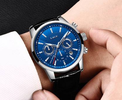 LIGE Watches Men 2024 Top Brand Luxury Casual Leather Quartz Men Watch Man Business Clock Male Sport Waterproof Date Chronograph