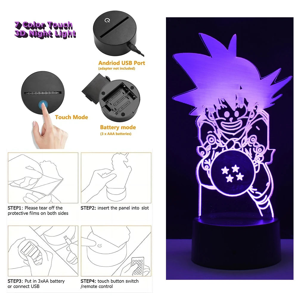 Dragon Ball Z Anime Figures Goku Vegeta Gohan Broly 3D Lamp PVC Action Figures Toys for Children Trunks Buu Super Saiyan Gifts
