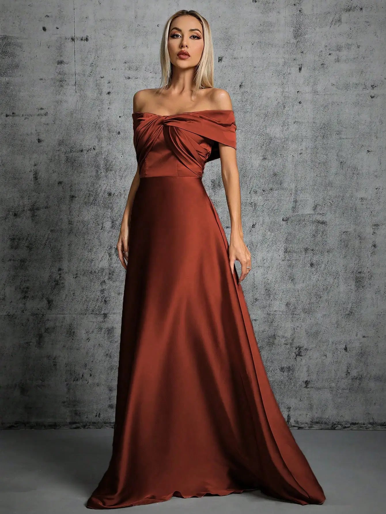 Mgiacy Line neck irregular cross pleated satin gown ball dress Party dress bridesmaid dress