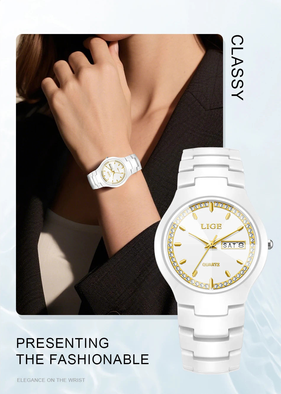 LIGE Women's wristwatch elegant women's watch ceramic quartz waterproof clock week calendar fashion Watch for Women reloj mujer