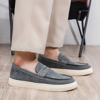 Suede Leather Men Loafers Fashion Comfortable Casual Shoes Breathable Slip on Walking Shoes Platform Lightweight Work Shoes