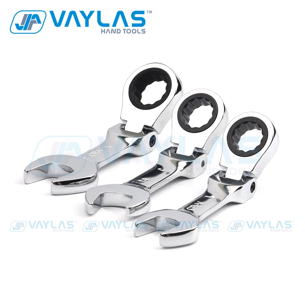 1pc 6-19mm Mini Ratchet Wrench Tool Ultra-short Key Fixed Flex-Head Ratcheting Wrench Stubby Combination Wrench 72T CR-V Steel