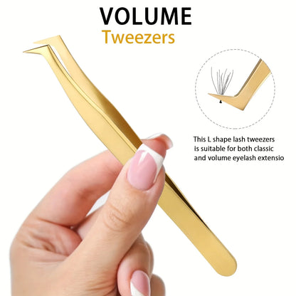 High Precision Eyelashes Tweezers Set - Includes 3 Stainless Steel Eyelash Tweezers for Makeup Classic Individual and Lash Exten