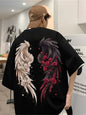 Fashionable men's summer personalized angel wing print, comfortable and breathable round neck T-shirt outdoor street top