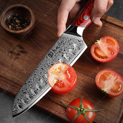 TAMZUO 7" Kitchen Santoku Knives Japanese Damascus Steel VG10 Kitchen Cooking Knife Meat Cutting Fruit Knife Wooden Handle