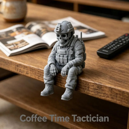 Sitting Tactical Skull Soldier Cool Ornament Home Office Military Skull Soldier Figurine Whimsical Seated Warrior Ornament Decor