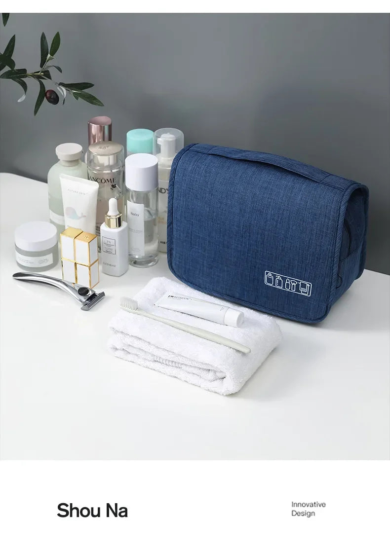 Hanging Toiletry Bag for Travel – Water-Resistant Oxford Wash Pouch, Folds Flat, Unisex Cosmetic Organizer