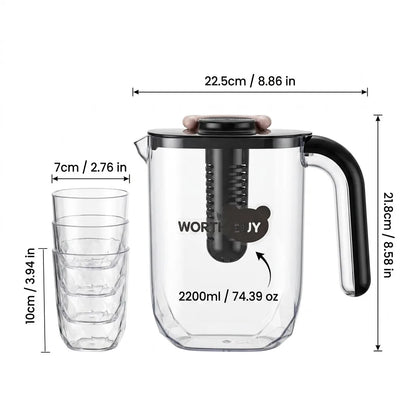 2200ml Large Capacity Plastic Water Jug Water Carafe Cold Drink Container Juice Jar Pitcher with Lid and Tea Filter