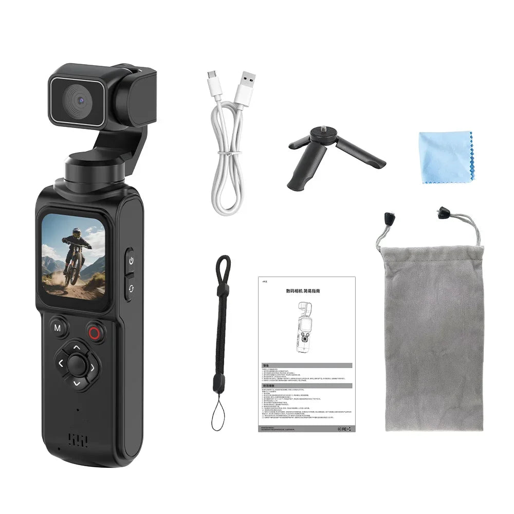 4K Vlog Action Camera 330° Face Tracking 18x Zoom 2400mAh Battery Gimbal Stabilizer 1.72 Inch Touch Screen WiFi Sports Cam
