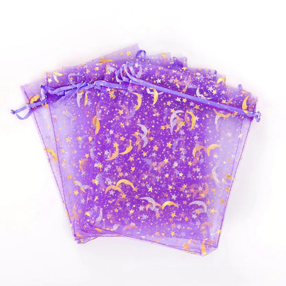 50PCS Moon Stars Drawstring Organza Bags Jewelry Gift Bags Pouches Gold Star Organza Favor Pouches for Christmas Wedding