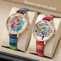 1/2/3/5PCS Fashion Women Watches Vintage Flowers Printed PU Strap Quartz Watch Reloj Mujer（Without Box）