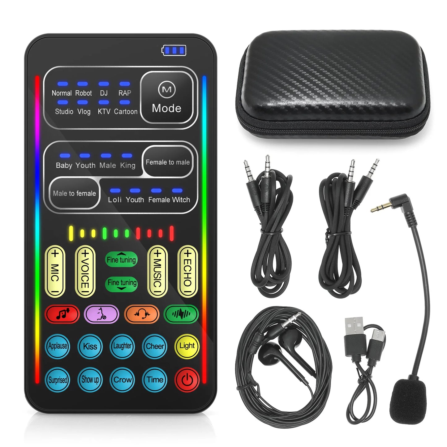 I9 Voice Changer Set Multifunction Portable Recording Sound Card+Microphone+Earphones for Game Recording Computer Sound Changer