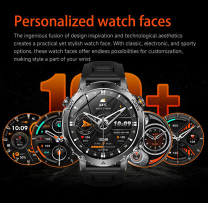 Smartwatch LIGE 2026 wojskowy, bateria 1400mAh, dla mężczyzn, latarka zewnętrzna, wodoodporność IP68, pulsometr, połączenia Bluetooth, bransoletka sportowa
