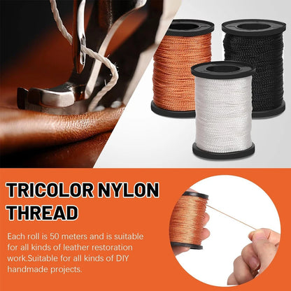 DIY Leather Sewing Kit Leather Sewing Awl Needle with Copper Handle Set Leather Canvas Tent Shoes Repairing Tool 3 Color Thread