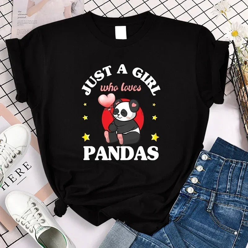 Cartoon Casual Creative T-shirt Vintage Round Neck Clothes Funny Cute Panda Printed T Shirt for Women Summer Sleeve