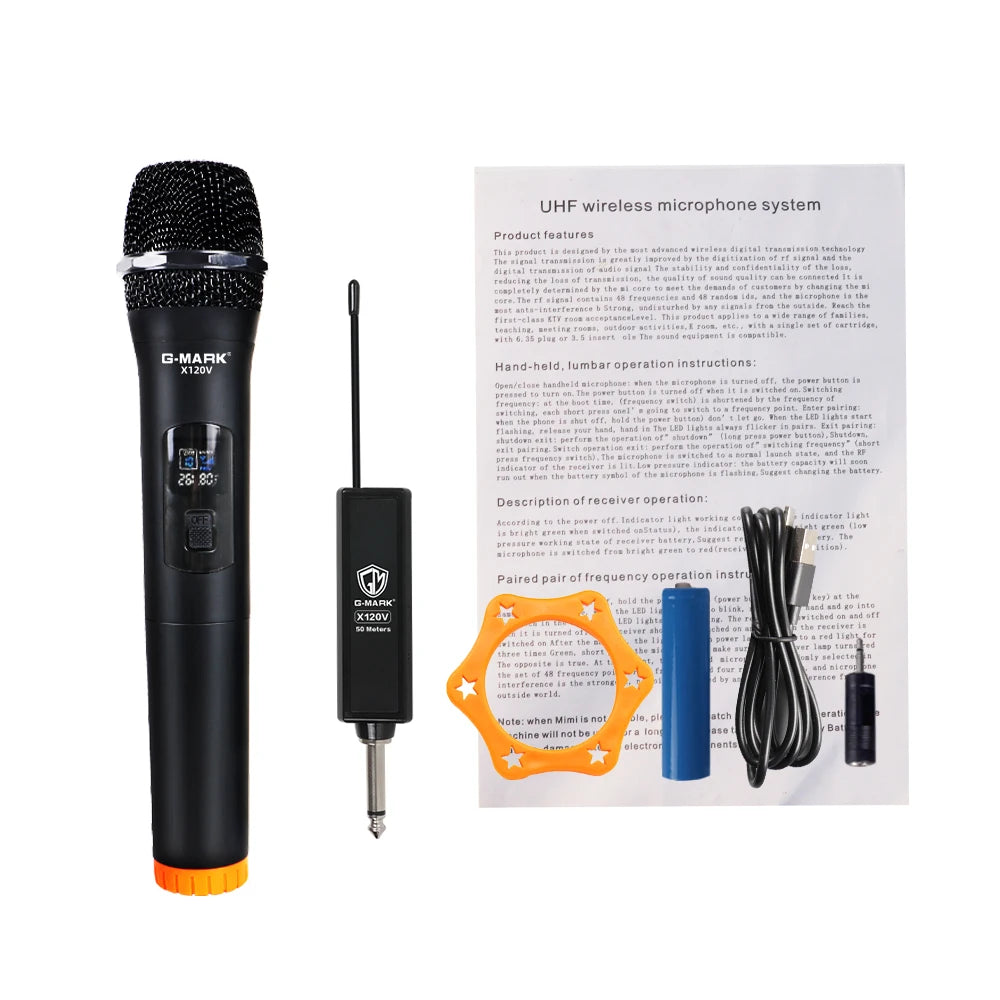 Wireless Microphone G-MARK X120V 2 Channels Handheld Karaoke Mic For Party Meeting Show Home School