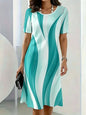 Summer Women Dress Fashion Gradient Striped Pattern Printed Dress Short Sleeve O-Neck Loose Casual A-Line Mini Dress