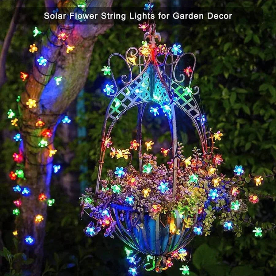 Outdoor Solar Led String Lights Cherry Flowers  Light Strings 8 Lighting Modes Solar Lamp for Camping Wedding Christmas Decor