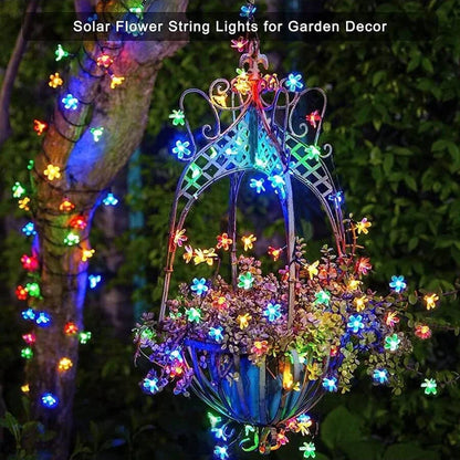 Outdoor Solar Led String Lights Cherry Flowers  Light Strings 8 Lighting Modes Solar Lamp for Camping Wedding Christmas Decor