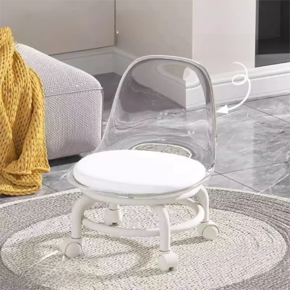 New Transparent Small Stool Universal Wheel Simple Low Chair Multifunctional Noiseless Backrest Seat Household