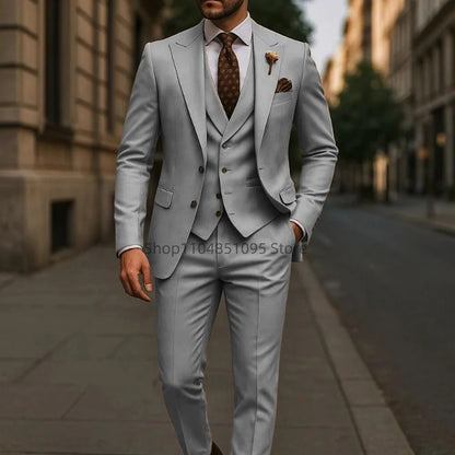 High Quality 3 Piece Yellow Men Suits Peak Lapel Slim Fit Men Clothing Elegant Wedding Jacket Vest Pants Sets for Business Party