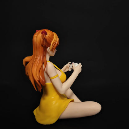 11cm Gaming Ver Figure EVA Kawaii Girl Yellow Dress Sitting Pose Anime Action Figurine Collectible Model Doll Birthday Gift
