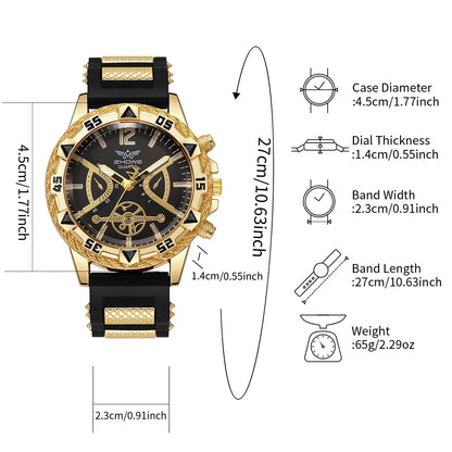 4PCS Fashion Silicone Strap Men Sports Watches Luxury Mens Business Watches Jewelry Set Reloj Hombre (Without Box)