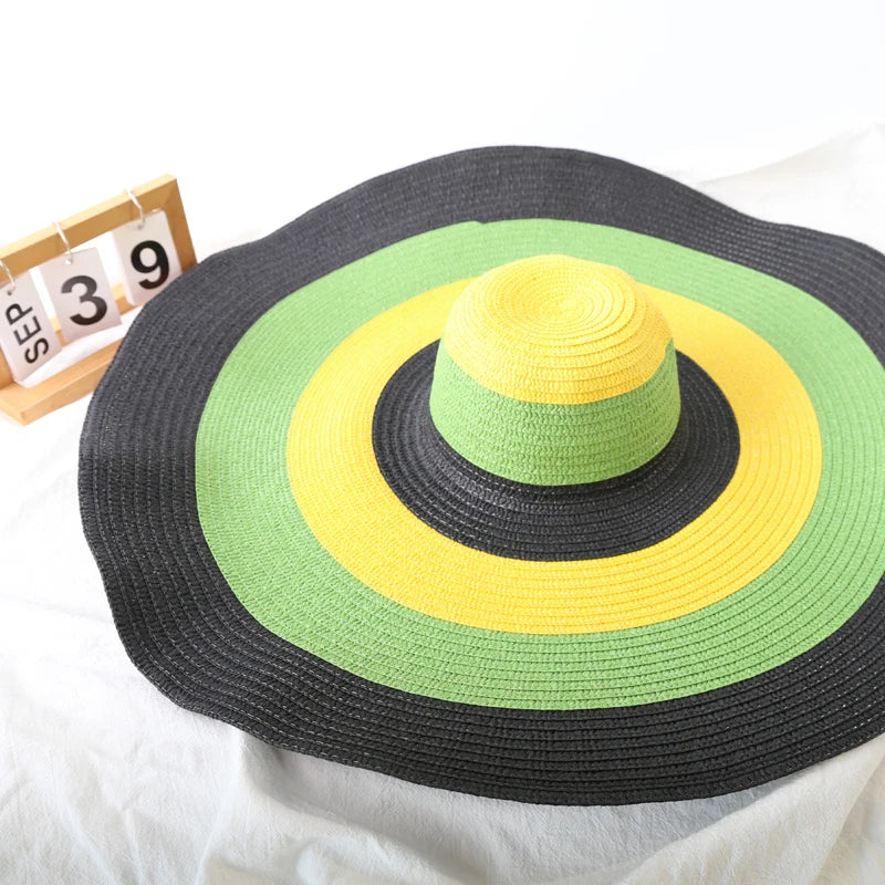 70cm Oversized  Wide Brim Sun Hat Travel  Large UV Protection Beach Straw Hats Women's Summer Floppy Foldable Chapeaux Wholesale