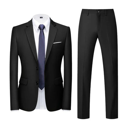 Men's Suit (Blazer+Pants) Fashion Business Casual Slim-fit Wedding Gentleman Solid Color Full Professional Interview Formal Suit