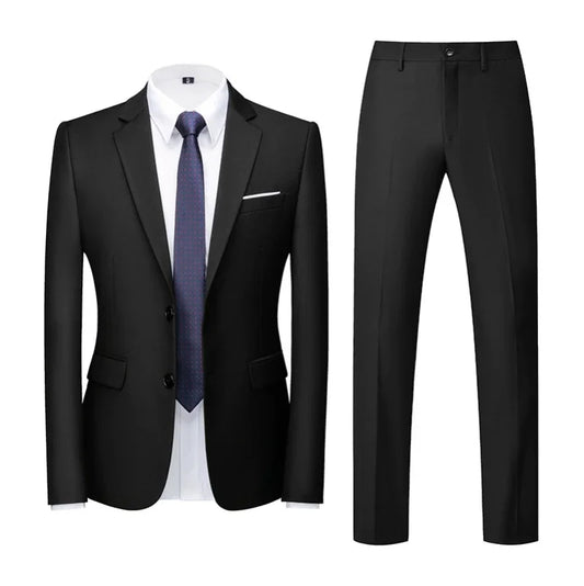 Men's Suit (Blazer+Pants) Fashion Business Casual Slim-fit Wedding Gentleman Solid Color Full Professional Interview Formal Suit