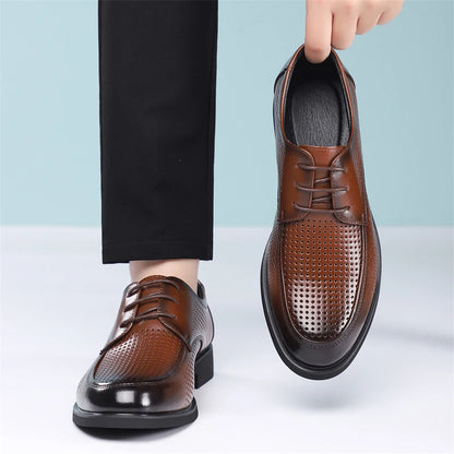 Men's Summer Breathable Leather Shoes Hollow out Comfortable Soft Bottom Business Derby Shoes British Style-SJ5333-1