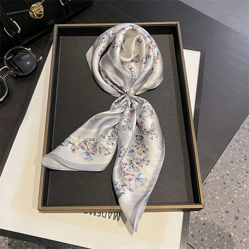 Luxury Brand 100% Natural Silk Scarf Women Design Small Square Shawl Hair Ribbon Headband Fashion Neckerchief Bandana