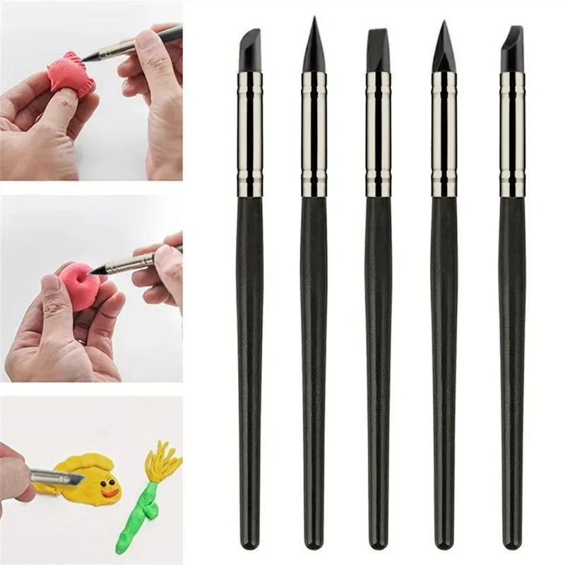 5PCS Silicone Clay Sculpting Tool For Brush Modeling Dotting Nail Art Pottery Clay Tool New DIY Carving Sculpting Tools 2025