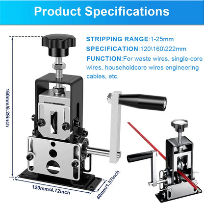 1-70mm² Wire Stripper Manual Wire Stripping Tool Cable Stripper Peeling Machine Compatible with Hand Crank Electric Drill Peeler