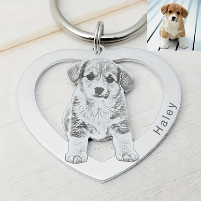 【Customized Product】Personalized Stainless Steel Heart-Shaped Keychain - Customizable with family and couple photos, text, and date - Valentine's Day/Christmas gift - A memorable keepsake gift for family, couples, and pet