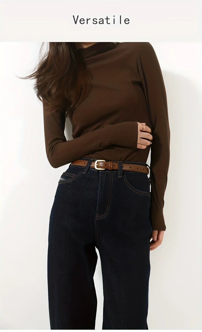 Women Gold Pin Buckle Jeans Black Belt Luxury Vintage Female Skinny Waistband