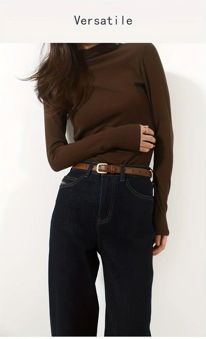 Women Gold Pin Buckle Jeans Black Belt Luxury Vintage Female Skinny Waistband