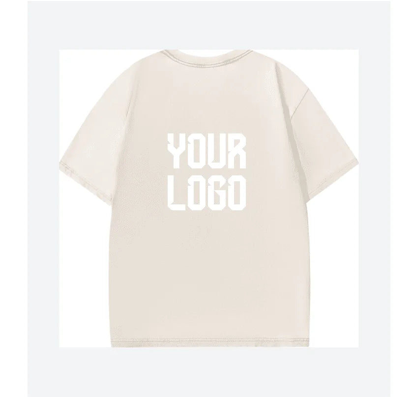 European washed retro round neck short sleeved shirt for men and women, 100% pure cotton, customizable logo