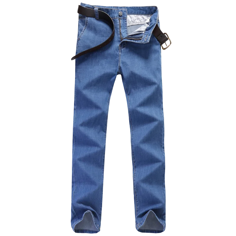New Thin Denim Jeans Men Straight Leg Stretch Cotton Pants Business Casual Lightweight Denim Trousers Spring Summer Slim Pants
