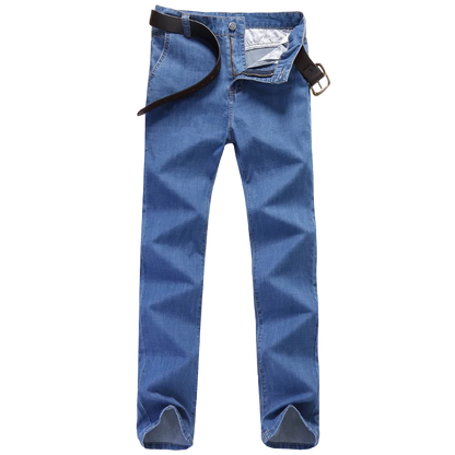 New Thin Denim Jeans Men Straight Leg Stretch Cotton Pants Business Casual Lightweight Denim Trousers Spring Summer Slim Pants