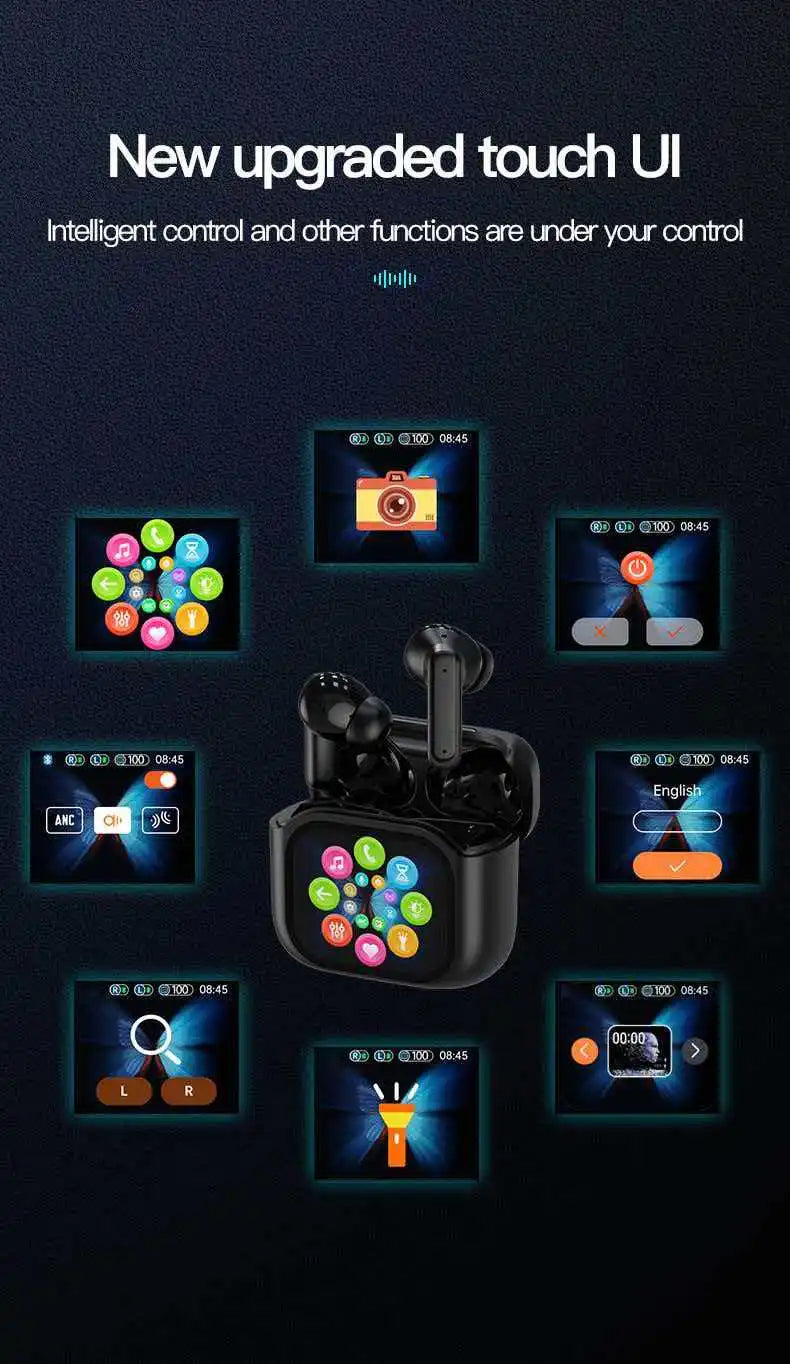 Smart AI Translation Bluetooth Earphones With LCD Display Noise Reduce New Wireless Digital Long Battery Life Display Headphone