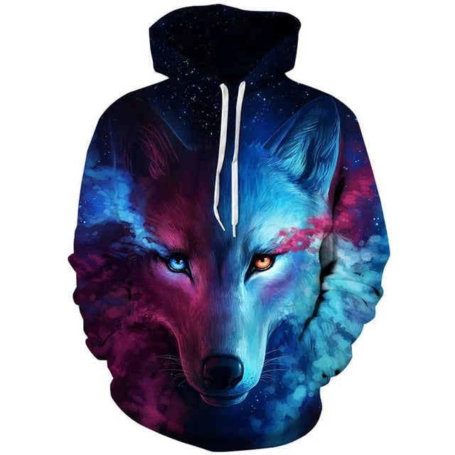 2023 Men's Oversized Hoodie 3D Wolf Animals Pattern Ferocious Warrior Fashion Sweatshirt Loose Street Funny Tracksuits Fitness