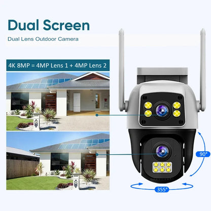 V380Pro 8MP 4G WiFi Dual Lens Dual Screen PTZ Camera IP66 Waterproof Human Detection Security Cam